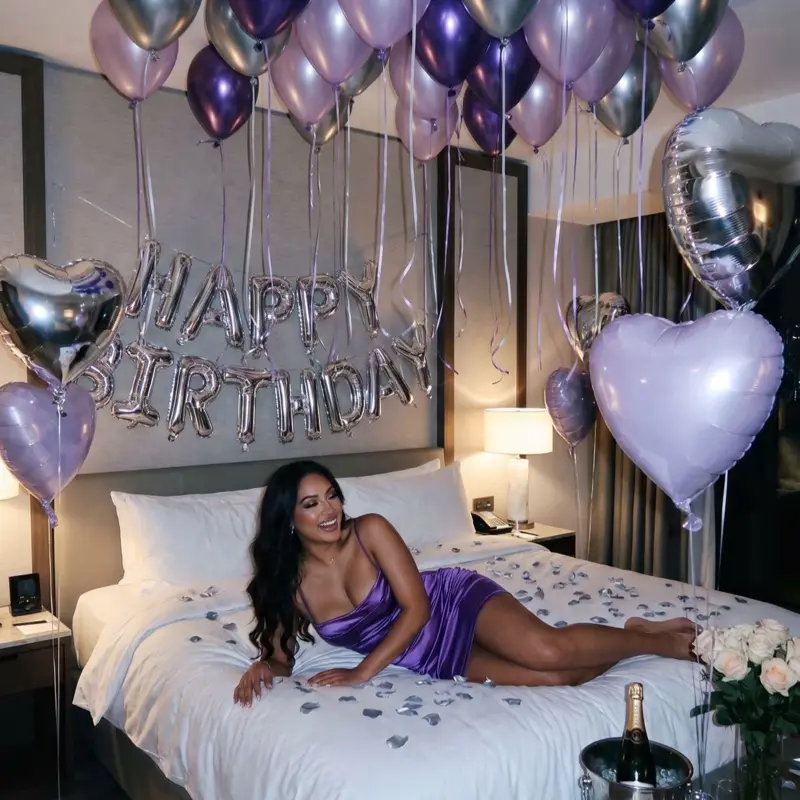 47pcs Purple Theme Silver Happy Birthday Garland Balloons 16 Inch Foil Heart Balloons Silver Purple Latex Perfect for Ladies Birthday Party Wedding Bride Shower Birthday Decoration