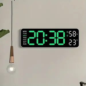 1pc Large Fantasy White Digital Wall Clock with Temperature and Humidity Display, Brightness Adjustable, 12/24H, Corded Electric, Rectangle Shape, Manual-Shut-Off Chime, Perfect for Home Room Living Room Office Decor and Mothers Day Spring Season Gift