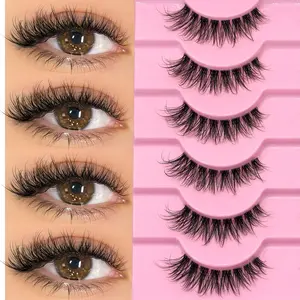GROINNEYA 6 Pairs Angel Lashes Criss-Cross Eyelashes Natural Makeup Strip Lashes Wispy Self Adhesive Lashes Soft Lightweight Fake Eyelashes 3D C Curl Faux Mink Eyelashes Fluffy LashWith Clear Thin Band,Suitable For Daily Wear,Beginner-Friendly,Lashes Lift