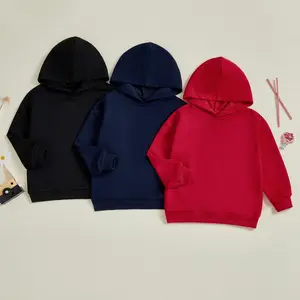 Toddler Baby Boys Hooded Sweatshirt Solid Pullovers Long Sleeve Hoodie Cotton Crewneck Fall Tops Blouse