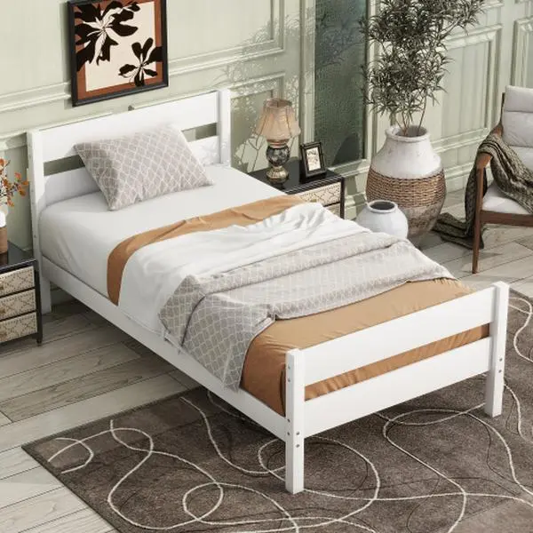 【Bellemave】Twin Bed with Headboard and Footboard,Rubber Wood Bed/White /Espresso/Grey 【Bellemave】Twin Bed with Headboard and Footboard,Rubber Wood Bed/White /Espresso/Grey