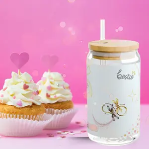 Personalized Galentine's Day Glass Tumbler with Bamboo Lid and Straw - Custom Bestie Gift - Cute Valentine's Day Cup - Reusable Iced Coffee Sipper
