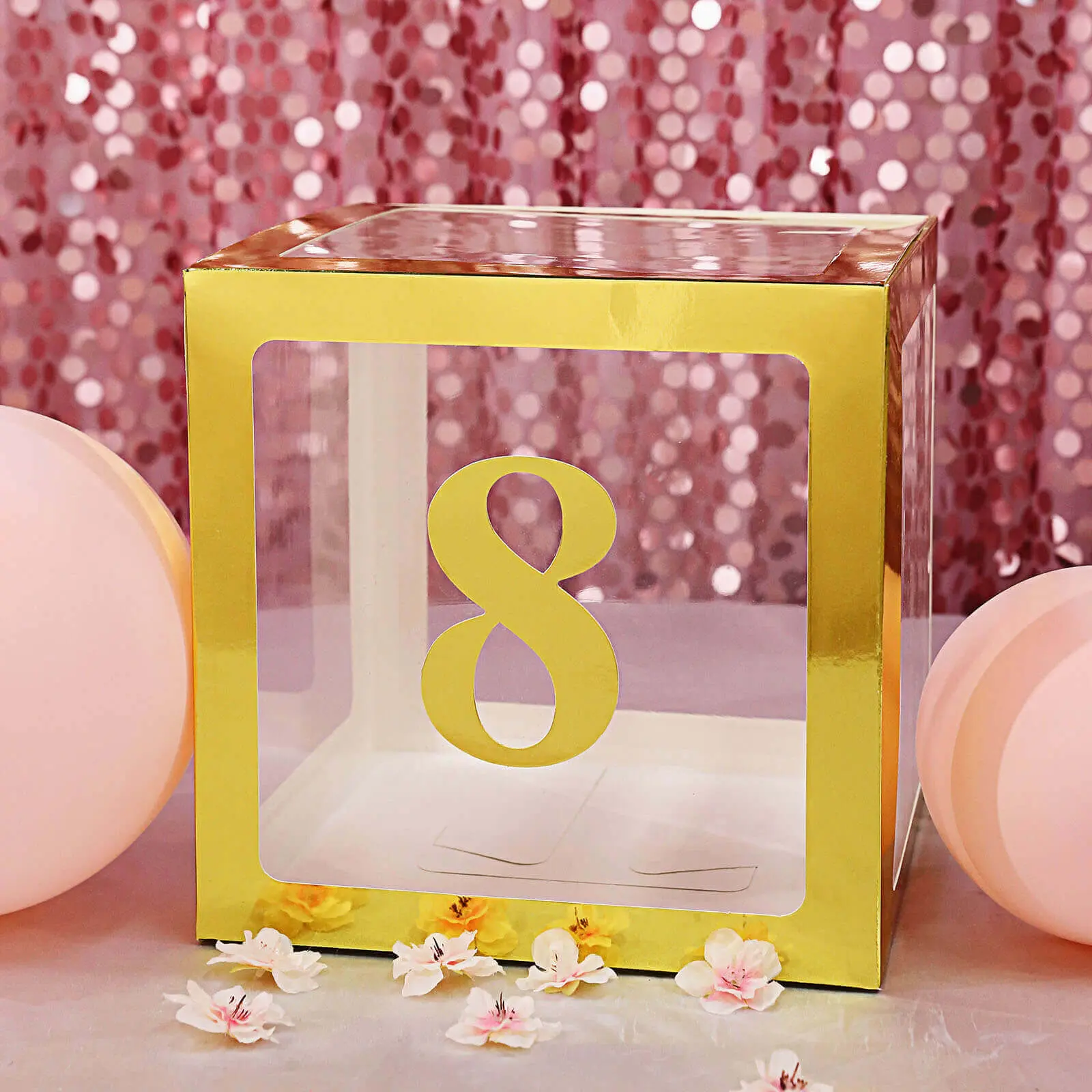 Gold Foil Custom "8" Number Design 5-in Stick-On Number Stickers Banner 4-Pack, Plain Card Stock Print, Indoor Party Decorations for Birthday Milestone Events