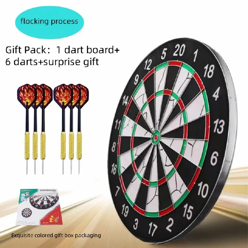 A 17-Inch Double-Sided Dartboard with a Flocked Surface, Comes with 6 Steel-Plastic Darts And 6 Brass-Plated Darts (18G), Ideal for Adult Leisure in Bars, Shopping Centers, Billiard Halls, And for Family Fun