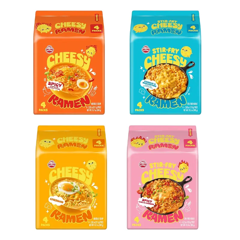OTTOGI OTOKI Cheesy Ramen Korean Instant Noodles 4 flavors to choose 4 Packs in Cheddar Flavor , Cheddar & Mascarpone Flavor, Spicy Chili & Cheddar Flavor, Spicy Cheddar & Mascarpone Flavor  Creamy & Savory Stir-Fry Ramen