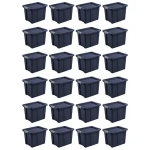 Sterilite Tuff1 18 Gal Plastic Storage Tote Bin w/Latching Lid, Blue (24 Pack)