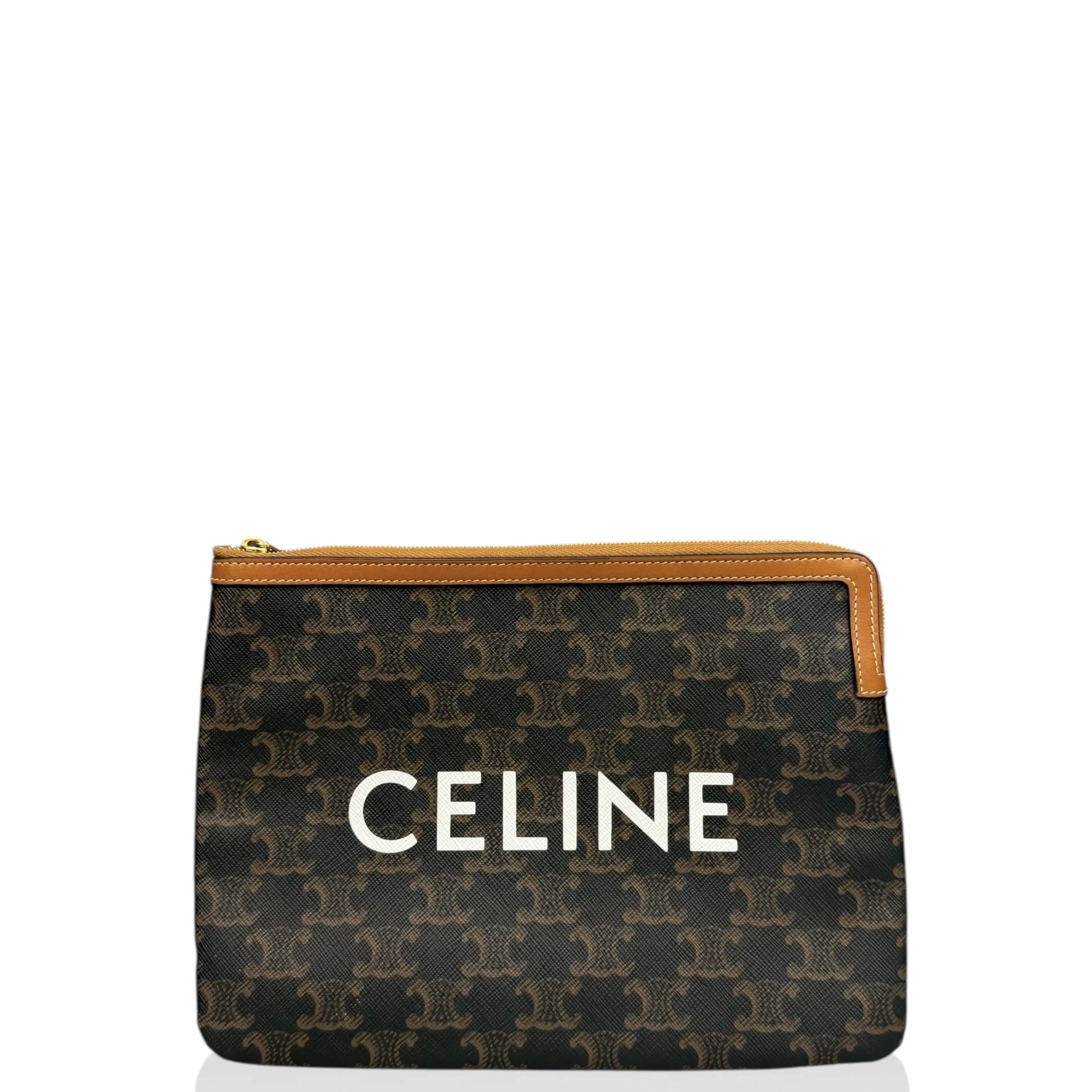 Pre-owned Celine Leather clutches & wristlets Clutch Triomphe Brown (jd032326a4)