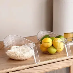 Multifunctional Rice Strainer with Handle Heavy-Duty Transparent Plastic Colander Fine Mesh Design for Rice Grains Vegetables Fruits Space-Saving Kitchen Draining Basket Cooking Sieve Ergonomic Handle Utensils