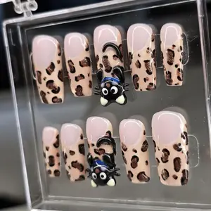 Chococat Hipper Press On Nail Set | Cat Eye Leopard Print Nails | Cute Kawaii Handmade Reusable Fake Nails | Trendy Y2K Nail Art
