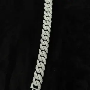 Moissanite Cuban Bracelet Upside down Setting 15MM VVS Diamonds - Elegant and Sparkling Jewelry Solid Silver .999