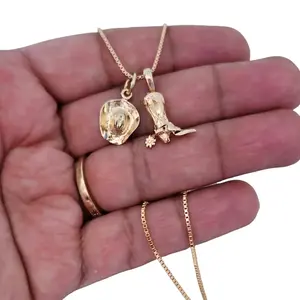 Gold Cowboy Boot and Hat Necklace for Women - Texas-Themed 14k Heavy Plated Gold Jewelry