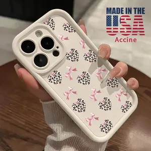 Phone Case Compatible for iPhone 16 15 14 Pro Max 13 12 11 XR XS Plus E Leopard Print Heart Bowtie Pattern TPU Lens Protection Durable Soft Cover Gift