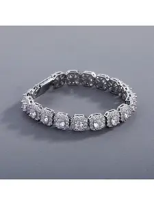 Iced Out Square CZ Tennis Bracelet for Men, 6 Times 18K Gold Plated 5A+ Cubic Zirconia Hip Hop Cuban Link Bracelet, Bling Rapper Jewelry Gift for Him