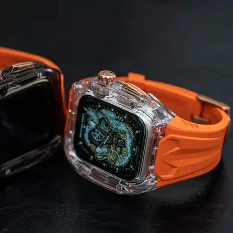 Transparent Protective Case Modification Kit with TPU Watch Strap, Stylish Accessories for 49mm Ultra, 45mm/44mm Series 9/8/7/6/5/4 Smartwatches - Sports & Outdoor Stopwatch Accessory
