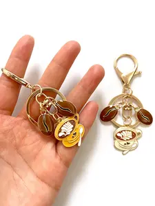 Coffee Lover Keychain, Latte Art Cup Pendant, Coffee Bean Charm, Vintage Metal Oil Craft, Women's Bag Accessory, Unique Style Gift