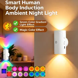 Smart Motion Sensor Light Indoor, USB Rechargeable Magnetic Night Light, RGB Dimmable Wall Lamp with 3 Brightness Settings for Bedroom, Nursery, Hallway, Stairs and Entryway
