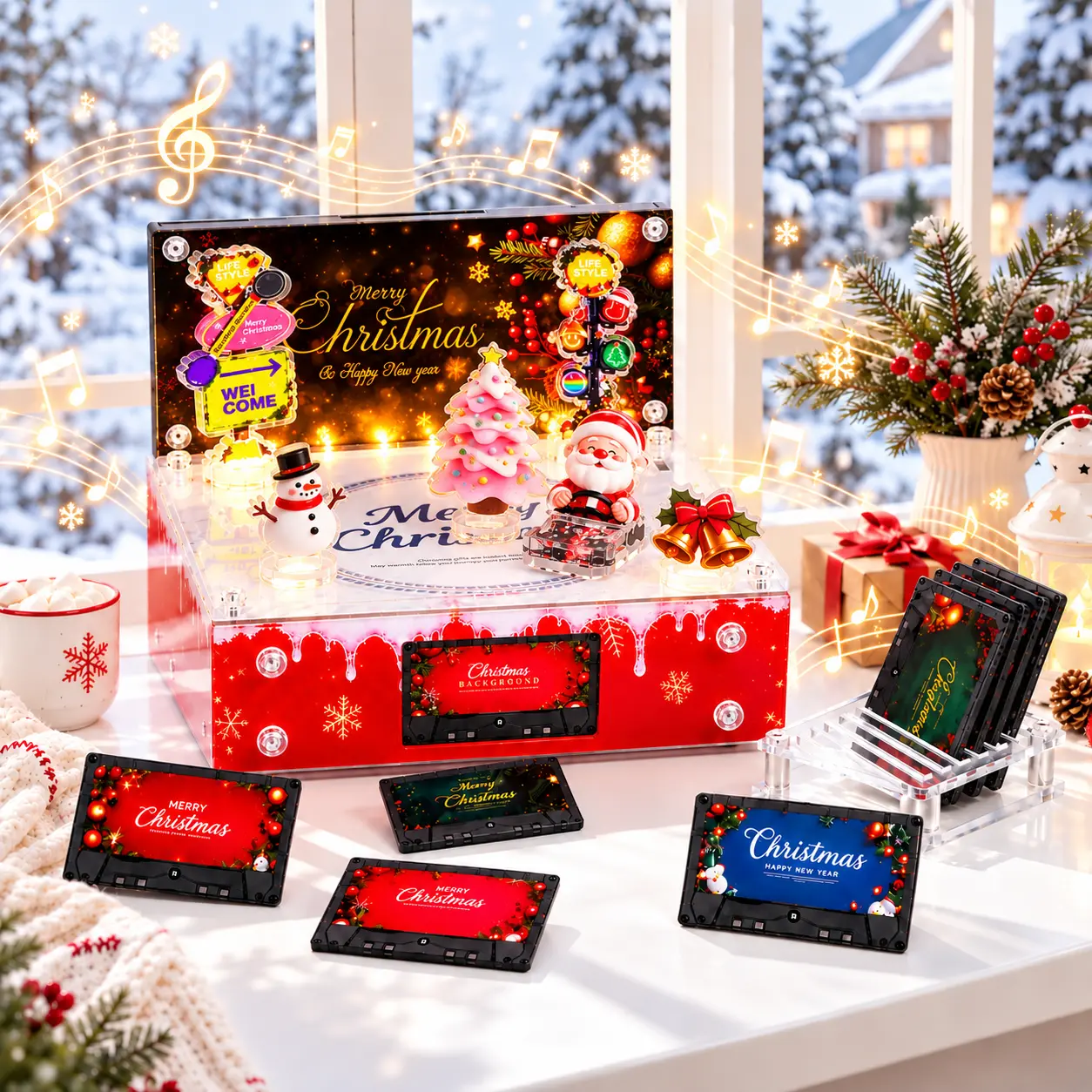 Custom MP3 Christmas Music Box with NFC Tape Records, DIY Holiday Desktop Ornament & Xmas Gift for Friends & Family