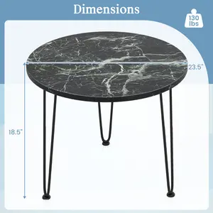 COSTWAY - Round Coffee Table with Thickened Tabletop and Metal Tripod Legs-Black