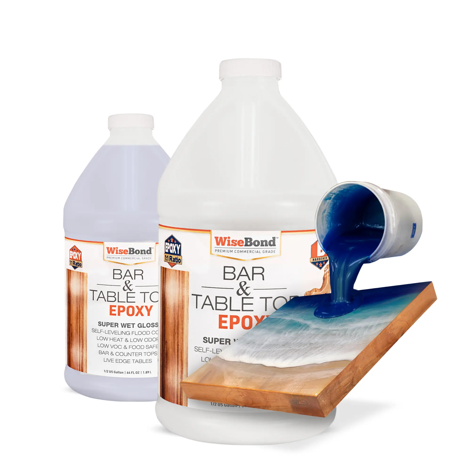 WiseBond Table Top Epoxy Resin 1-GL Kit, Crystal Clear or Tinted for Countertops, Bars & Tables, Food Safe Epoxy