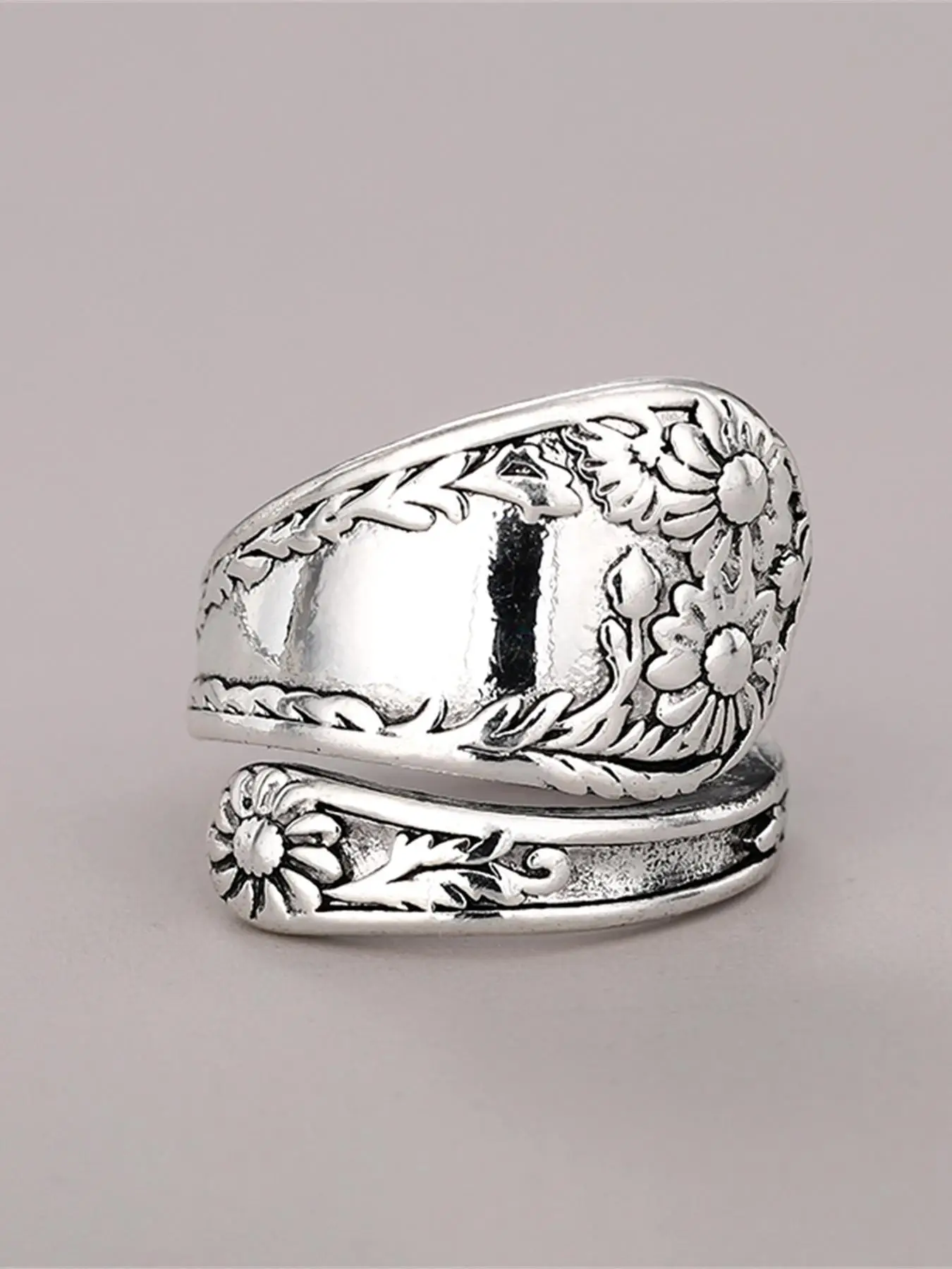 Vintage Flower Design Cuff Ring, Fashionable Jewelry for Women & Girls, Elegant All-match Fashion Anniversary Party Jewelry Gift