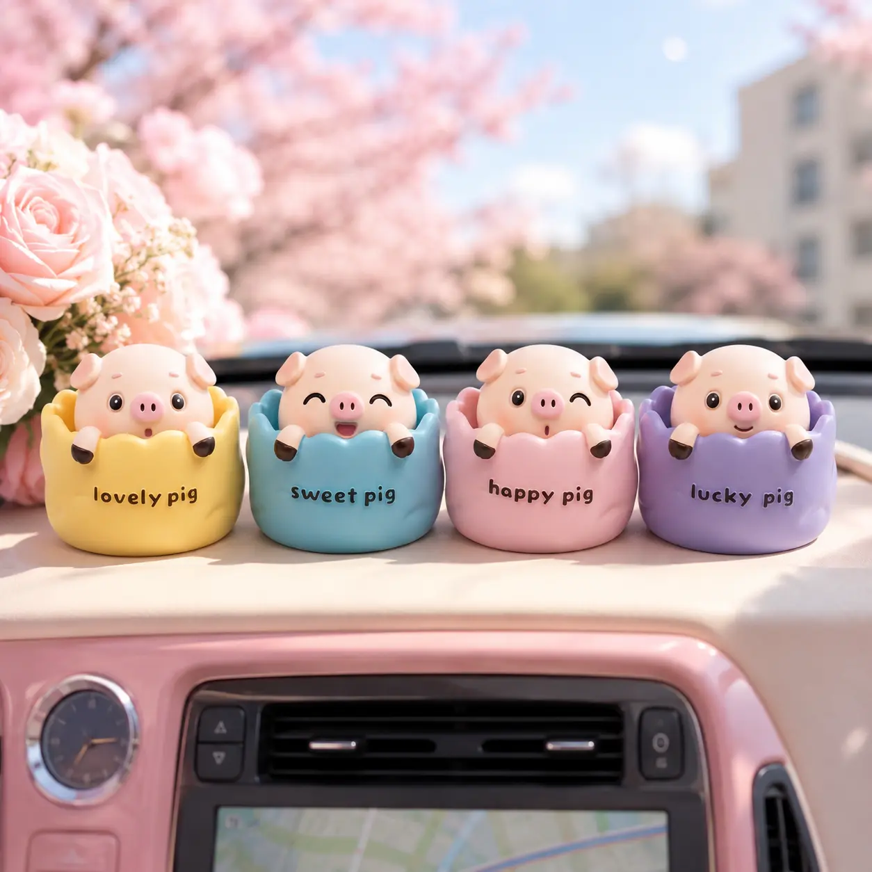 Cute Resin Bobblehead Pig Car Ornament, Head-Nodding Piggy Dashboard Decoration for Car Interior, Center Console or Desk Decor, Kawaii Car Accessory Gift for Women, Girls, New Drivers and Pig Lovers