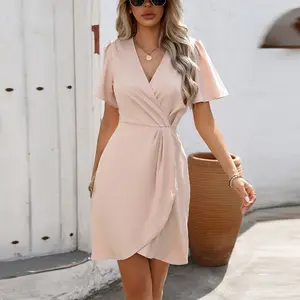 Elegant A-Line Mini Dress V-Neck Flutter Sleeve Dress Work to Weekend Chic