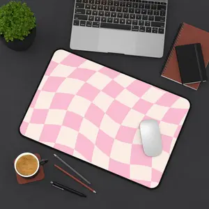 Retro checkerboard desk mat – Pink & Cream, Trendy Girly desk setup for Aesthetic office décor