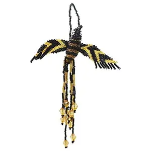 Handmade Beaded Fluttering Hanging Hummingbird (Black Gold)