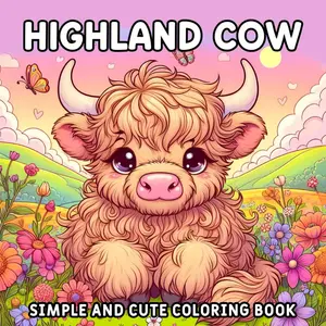 Highland Cow Coloring Book: Bold & Easy Coloring Pages of Beautiful Scottish Cows, Flowers, and Relaxing Farm Scenes for Adults