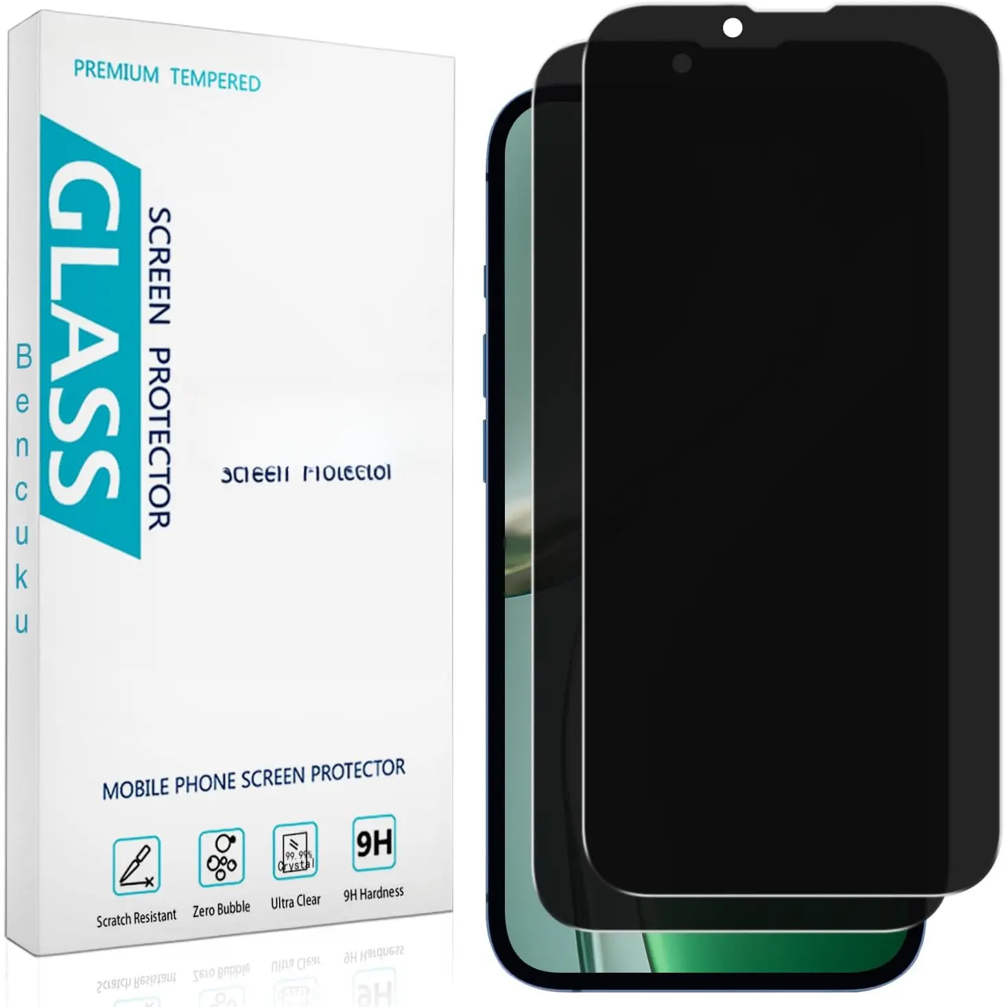 (2 Pack) 0.33mm Tempered Glass Cellphone Screen Protector for iPhone 13/13 Pro 6.1-in, Bubble-Free, Scratch-Resistant, Anti-Fingerprint, Spy-Proof, Mobile Device Protection Accessories, Screen Guard