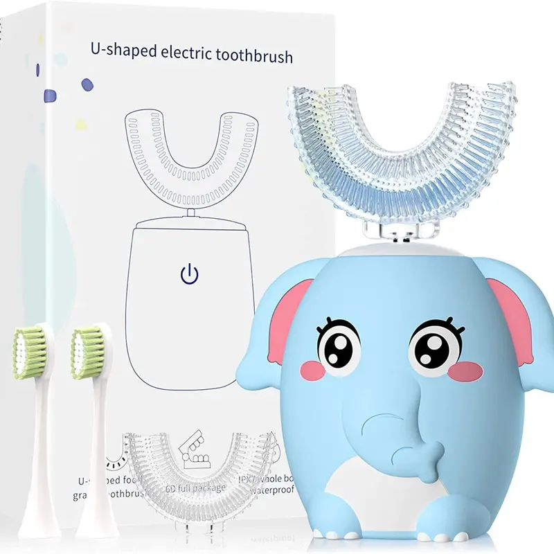 Kids U Shaped Electric Toothbrush Children Rechargeable Sonic Toddler Toothbrush baby Electric toothbrushes with1-4 Brush Heads Full Mouth 6 Cleaning Modes Oral hygiene Cleansing tiktokshopbacktoschool