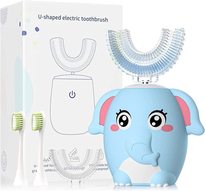 Kids Electric U Shaped Toothbrush Children Rechargeable Sonic Toothbrush Toddler baby toothbrushes with1-4 Brush Heads Full Mouth 6 Cleaning Modes Oral hygiene