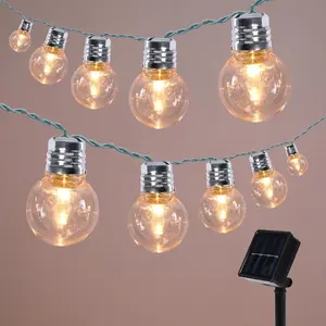 Solar Outdoor String Lights Waterproof 15FT with 15 Shatterproof Plastic LED Bulbs UL Listed Patio Lights for Garden Backyard Porch Balcony Silver
