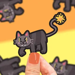 Turtle's Soup Black Kitty Firecracker Laptop Decal Vinyl Sticker Waterproof Dishwasher Safe Decor Decorative
