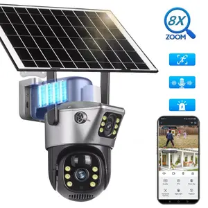 Dual-Lens Solar Security Camera,360°Pan&Tilt Surveillance,8x Zoom,24/7 Recording,IR Night Vision,PIR Motion Detection,Two-Way Audio,APP Live View,IP66 Waterproof,Spotlight Siren Alarm,Wall CCTV,IP Security Cam,Camera Systems