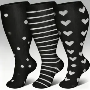 3 Pairs Plus Size Compression Socks for Women & Men, Extra Wide Calf, 20-30mmHg Support for Running, Cycling, Climbing, Dancing, and Daily Use
