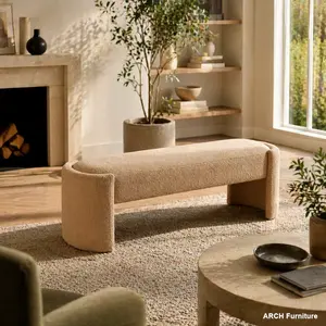 Elegant Simple Long-Shape Ottoman Bench - Light Camel, Modern Indoor Furniture, Footrest Stool, Storage-Equipped Modern Furniture Piece, Foot Rest Stool