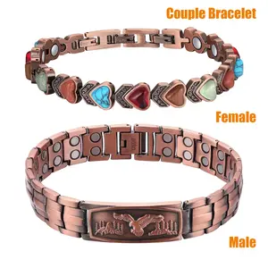 Magnetic Copper Bracelet for Arthritis Pain Relief Eagle Pattern for Men & Heart Design for Women Adjustable Pure Copper Healing Jewelry Couples Gift with Tool