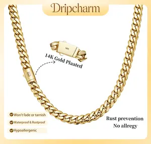 14K gold-plated Cuban necklace or bracelet | The latest electroplating gold-plating process for rust prevention| Miami hip-hop style fashion items| The best gift for men and women| Couples' style| 6mm/8mm/10mm/12mm/14mm