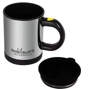 Sondpex  8 oz Self-stirring Coffee Mug, Black & Silver