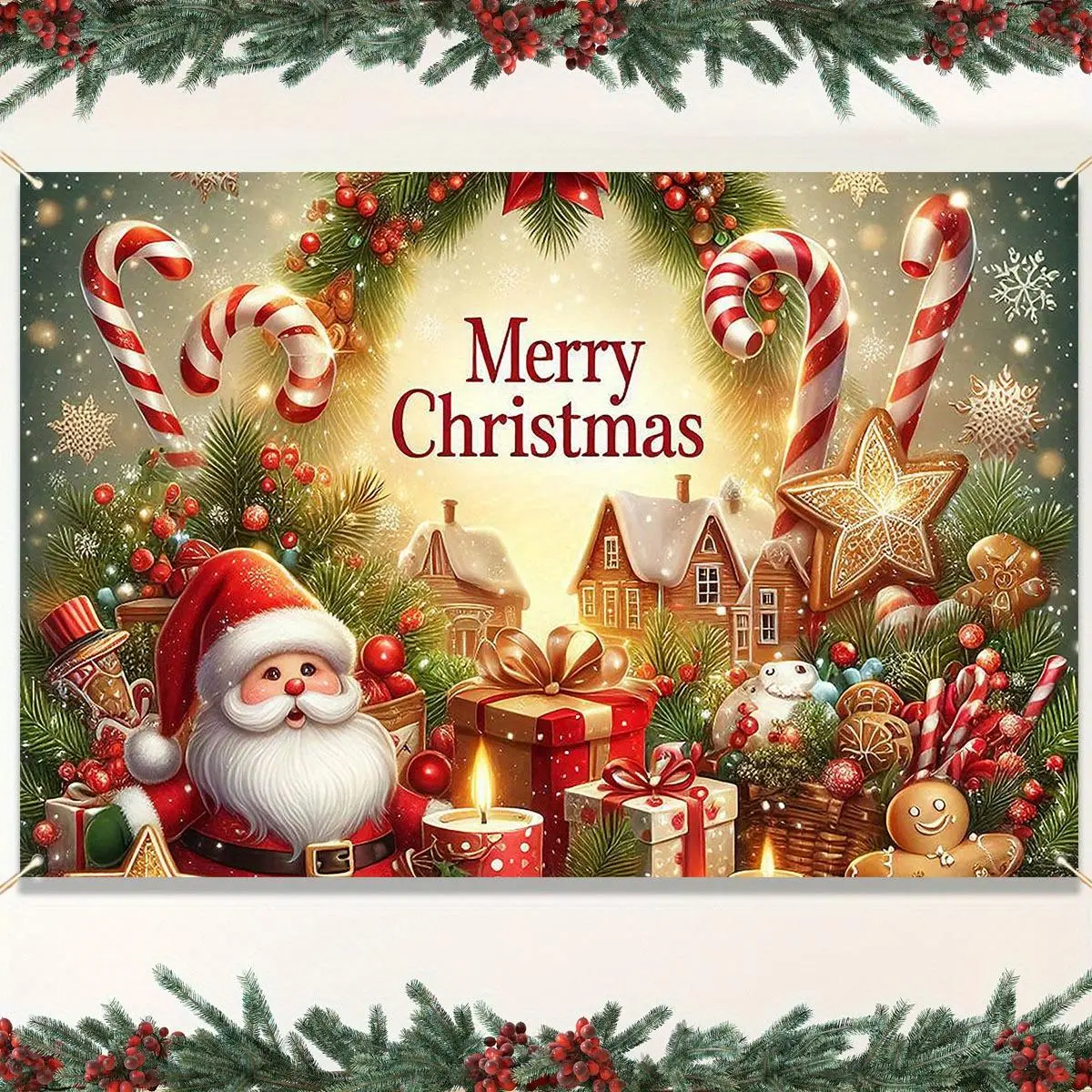 Christmas Party Backdrop Banner, 1 Count Santa Claus Pattern Wall Decor, Indoor Room Celebration Wall Decor, Photography Background