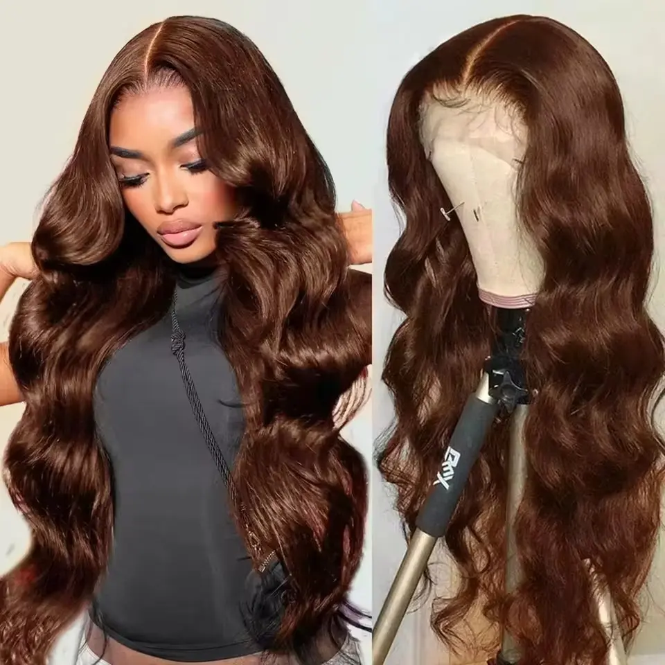 #4 Chocolate Brown Body Wave 13x6 Lace Front Human Hair Wigs Pre Plucked Hd Transparent Lace Straight Lace Front Wigs