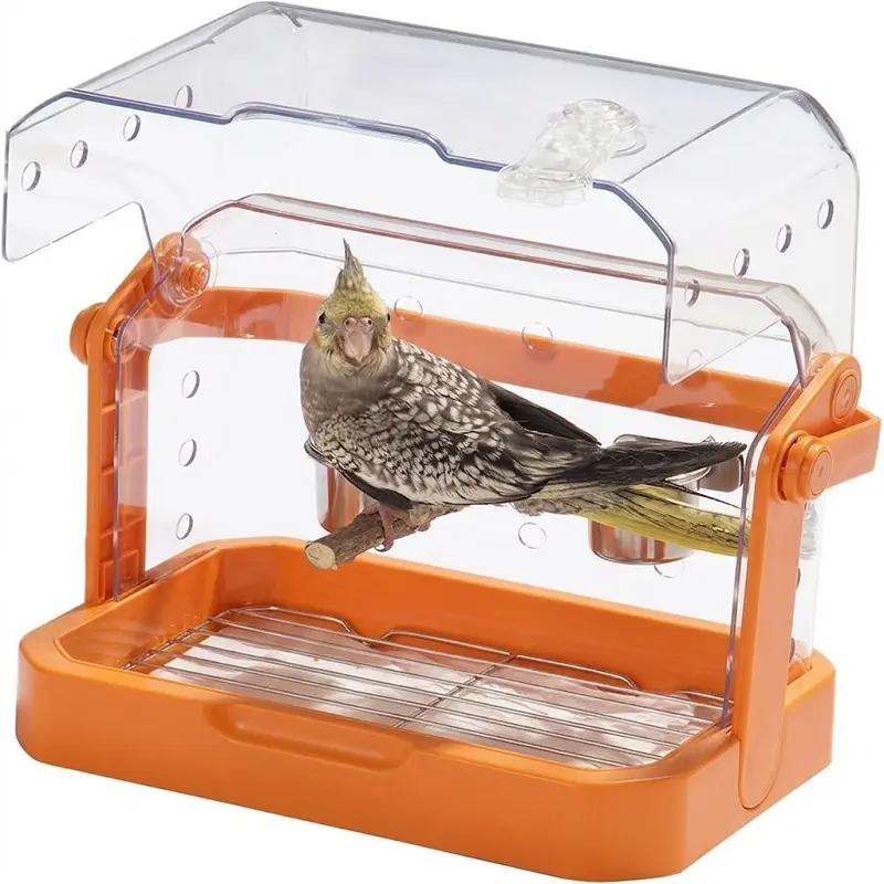 Portable Acrylic Bird Travel Cage, Breathable Small Bird Carrier with Perch & Feeder, Ideal for Parakeets, Budgies, Short Trips & Vet Visits
