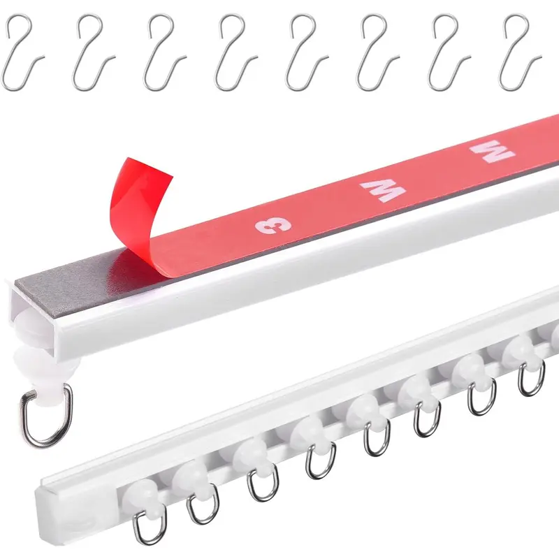 VEVOR Ceiling Curtain Track Set, 9.9 FT/3 Meter, Self Adhesive, No Drill Ceiling Track System for Curtains, Room Divider Curtain Track Ceiling Mounted for Living Room with Hooks and Hardware, White