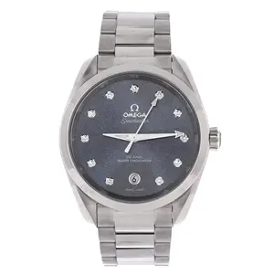 Pre-owned Omega Seamaster Aqua Terra 150M Co-Axial Master Chronometer Automatic Watch Stainless Steel with Diamond Markers and Shimmer Dial 38 by Rebag
