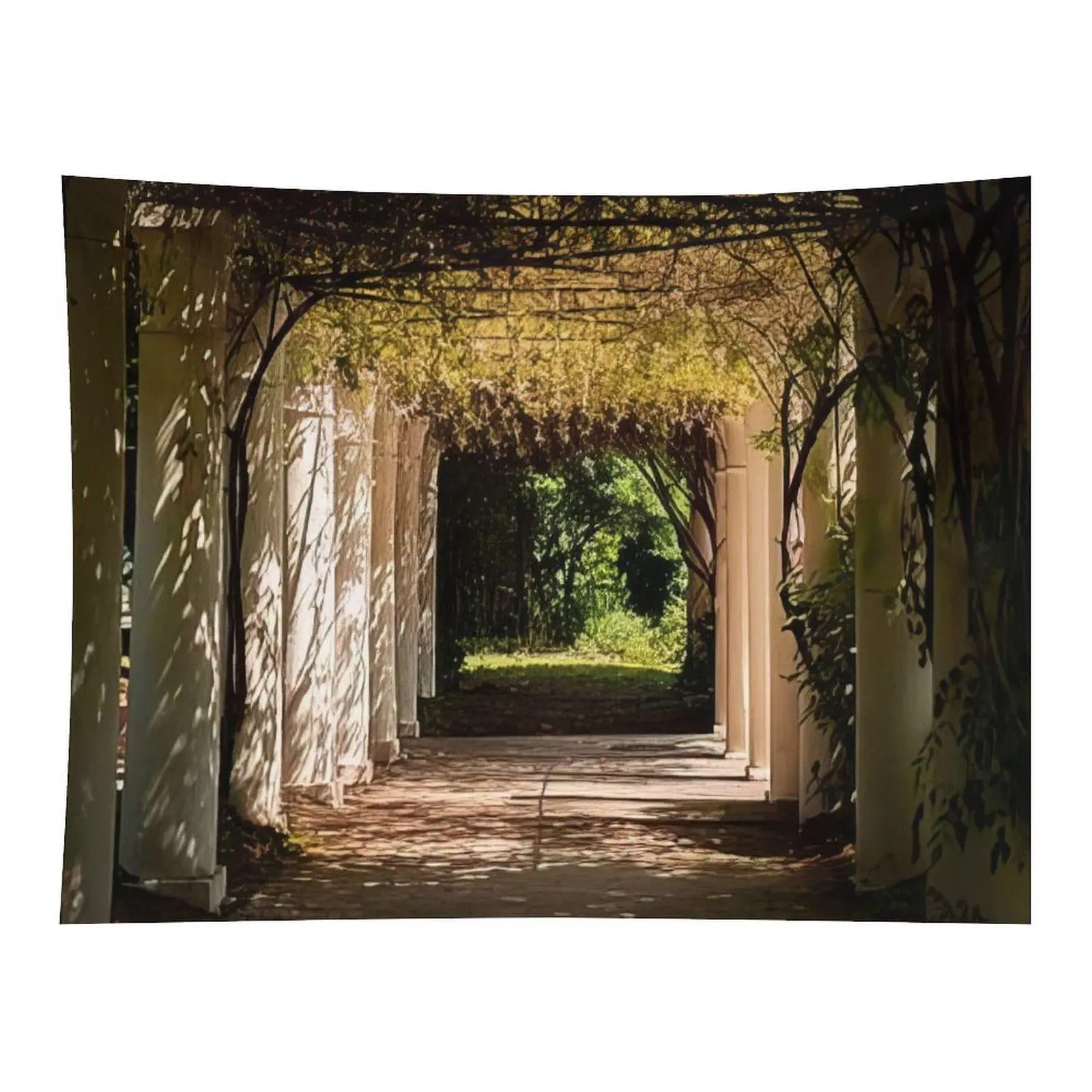 Vintage Garden Pergola Wall Tapestry Sunlit Archway With Vines Retro Nature Scenery Painting Art for Calm Aesthetic Bedroom Living Space