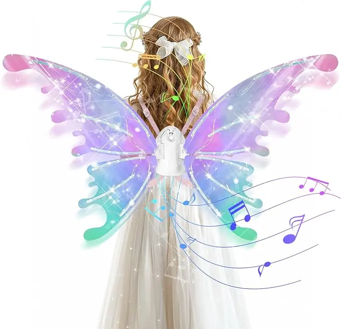 【2026】Electric Fairy Wings for Girls, Moving Butterfly Wings with Lights & Music, gift for Halloween, Valentine gift, Birthday gift , Christmas gift , Party Costume, Princess Cosplay and Dress-Up