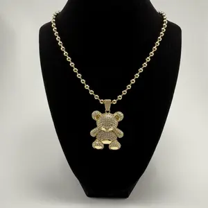 14k Laminated Gold Balin Necklace with Bear Pendant 45cm Zirconia Hypoallergenic Jewelry for Women