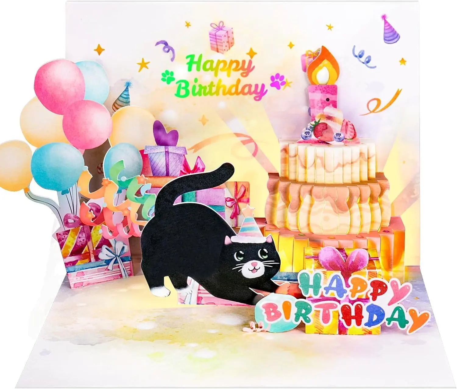 Viral 3D Pop Up Birthday Card with Blowable Candle & Music  Light Up Black Cat Surprise Gift Idea for Cat Lovers, Mom, Bestie