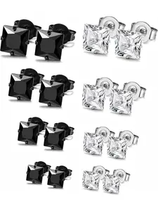 8 Pairs Stainless Steel Mens Womens Stud Earrings Pierced Cubic Zirconia Earrings, 3mm-10mm Available Studs Earrings